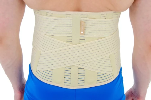 Pas lędźwiowo-krzyżowy na kręgosłup z usztywnieniami i taśmami krzyżowymi OT-09 beżowy Reh4Mat