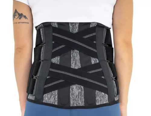 Wysoka orteza piersiowo-lędźwiowa na kręgosłup z usztywnieniami i pasami dociągowymi AM-SO-11 czarna Reh4Mat