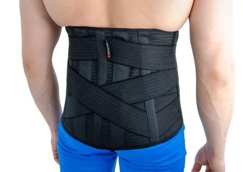 Wysoka orteza piersiowo-lędźwiowa z usztywnieniem i pasami krzyżowymi OT-10 czarna Reh4Mat