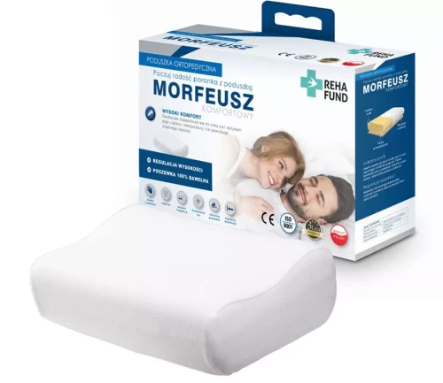 Wyprofilowana poduszka ortopedyczna do spania z pianki termoplastycznej i pamięcią kształtu 48x30 cm Morfeusz Komfortowy Reha Fund