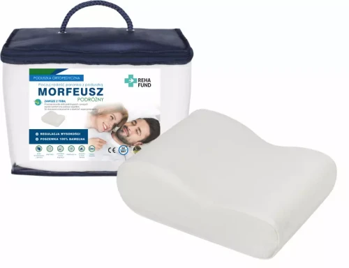 Miękka poduszka ortopedyczna podróżna z pianki termoplastycznej i pamięcią kształtu 32x25 cm Morfeusz Podróżny Reha Fund