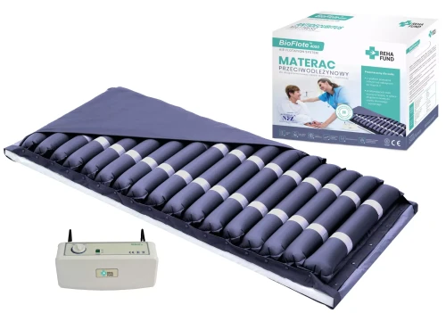 Materac przeciwodleżynowy pneumatyczny rurowy z kompresorem do 140kg  190x88 cm Reha Fund