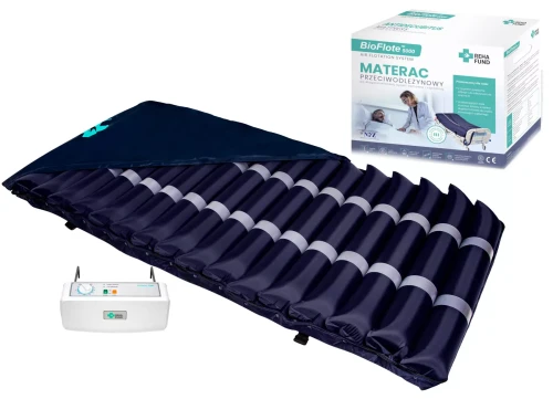 Materac przeciwodleżynowy pneumatyczny rurowy z kompresorem do 160kg  203x90 cm Reha Fund
