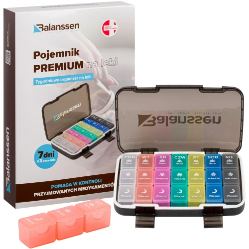 Kasetka na leki tygodniowa, organizer 3 pory dnia (rano, południe, wieczór) Balanssen
