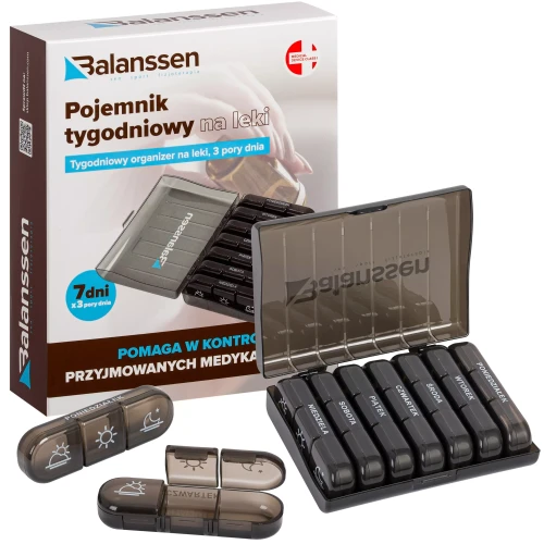 Kasetka na leki tygodniowa, organizer 3 pory dnia (rano, południe, wieczór) Balanssen