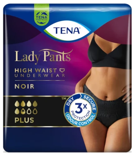 Majtki chłonne dla kobiet z wysokim stanem, bielizna na nietrzymanie moczu TENA Lady Pants Plus Noir