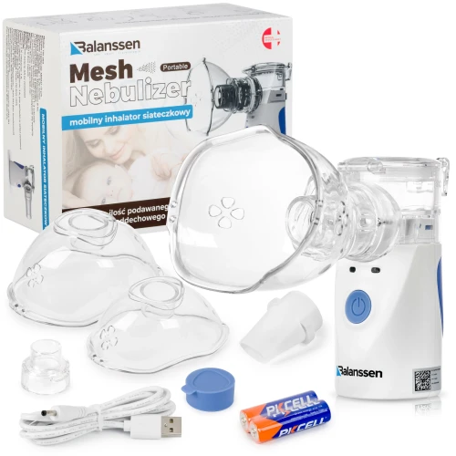 Inhalator siateczkowy typu Mesh do nebulizacji cichy bezprzewodowy z 2 maskami w zestawie Balanssen