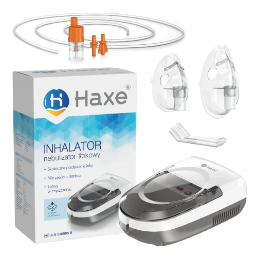 Inhalator, nebulizator tłokowy dla dzieci i dorosłych, z 2 maskami w zestawie, cichy Haxe