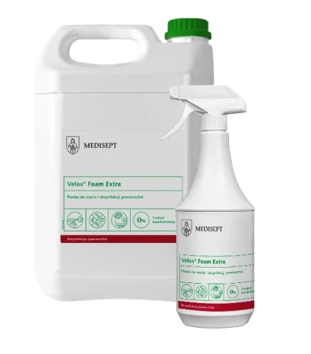 Zestaw Velox Foam Extra - kanister 5 l + butelka 1l - pianka do mycia i dezynfekcji powierzchni Medisept