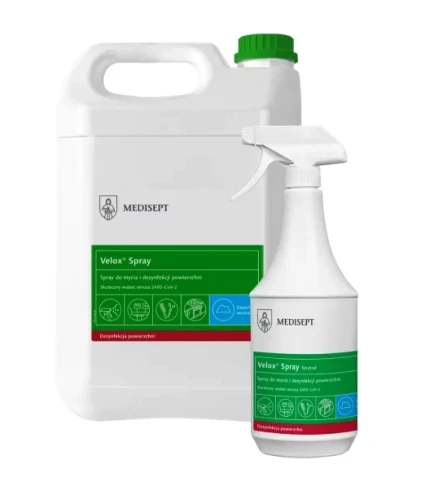 Zestaw Velox Spray Neutral - kanister 5L + butelka 1L - płyn do mycia i dezynfekcji powierzchni Medisept