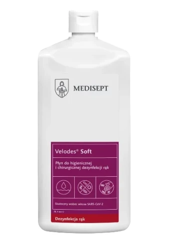 Płyn do dezynfekcji rąk z alkoholem, butelka 500 ml, atestowany Velodes Soft Medisept