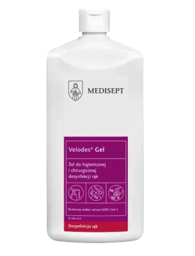 Żel do dezynfekcji rąk profesjonalny, atestowany z dodatkiem alkoholu, butelka 500 ml Velodes Gel Medisept