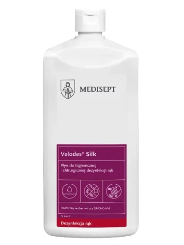 Płyn do higienicznej i chirurgicznej dezynfekcji rąk, butelka 500 ml, atestowany Velodes Silk Medisept