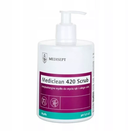Antybakteryjne mydło w płynie, nawilżające do rąk i ciała Mediclean 420 Scrub 500 ml Medisept
