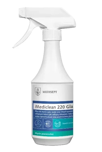 Płyn do mycia szyb bez smug, zapachowy, butelka 500 ml ze spryskiwaczem Mediclean 220 Glass Medisept