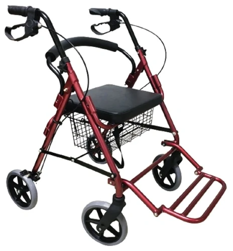 Podpórka rehabilitacyjna 4-kołowa, aluminiowa z siedziskiem podnóżkiem i hamulcami ARmedical