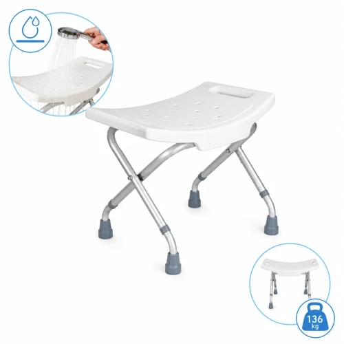 Taboret pod prysznic dla seniora, z regulacją wysokości, do 136kg, składany Timago