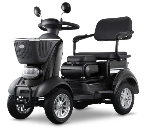 Skuter elektryczny, inwalidzki dla seniora zasięg do 40 km, z koszykiem, biegiem wstecznym i zawieszeniem hydraulicznym Mini Life czarny