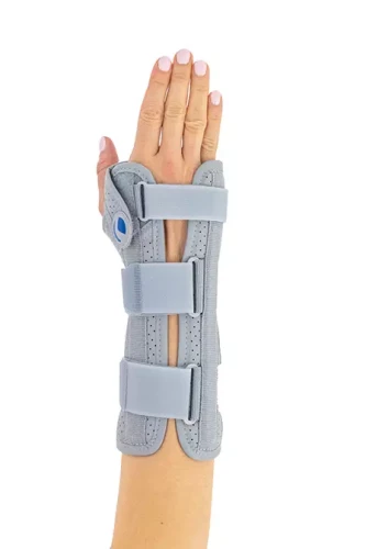 Orteza nadgarstka i przedramienia z fiszbinami i anatomiczną szyną dłoniową AM-OSN-U-01 szara Reh4Mat
